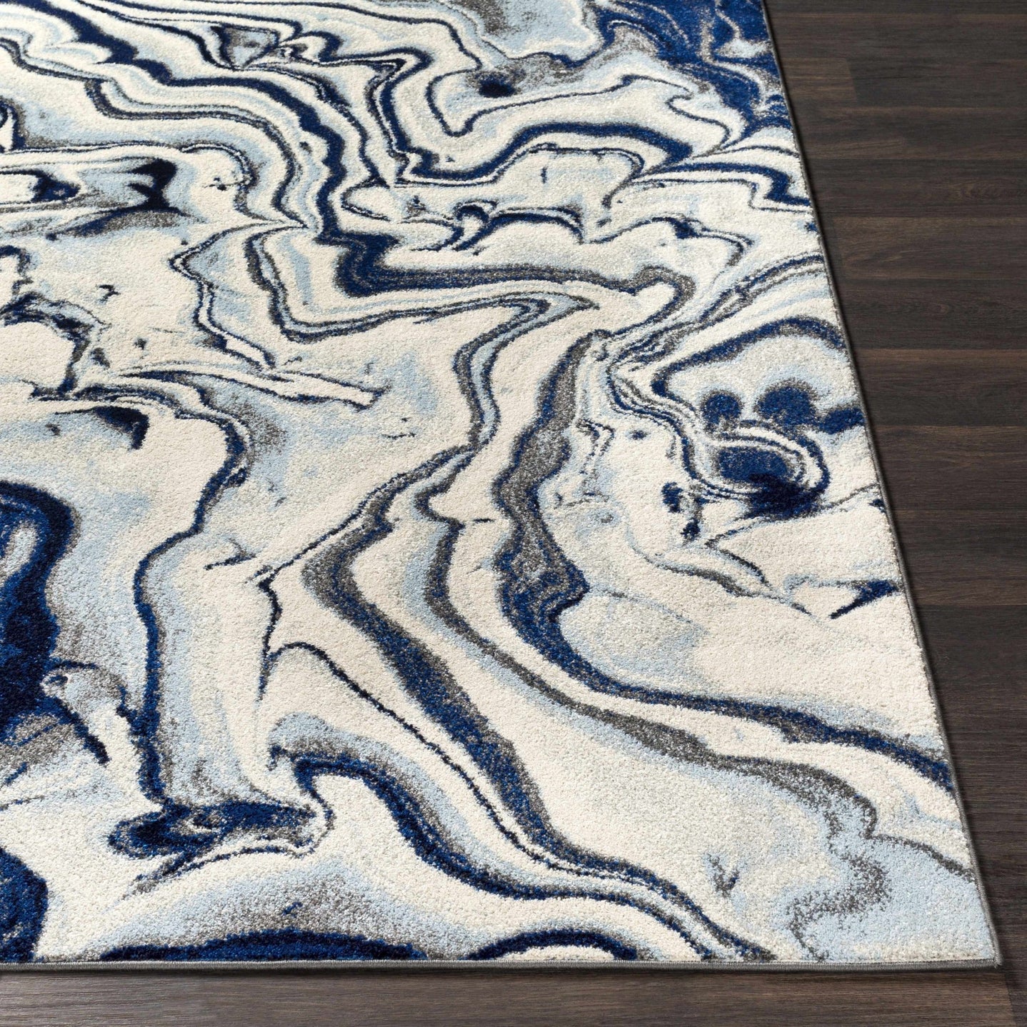 Blue, Ivory and Charcoal Modern Abstract marble Design Area Rug - The Rug Decor