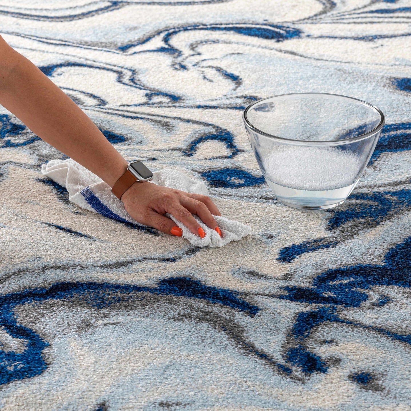 Blue, Ivory and Charcoal Modern Abstract marble Design Area Rug - The Rug Decor