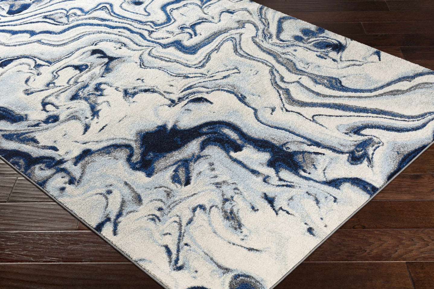 Blue, Ivory and Charcoal Modern Abstract marble Design Area Rug - The Rug Decor