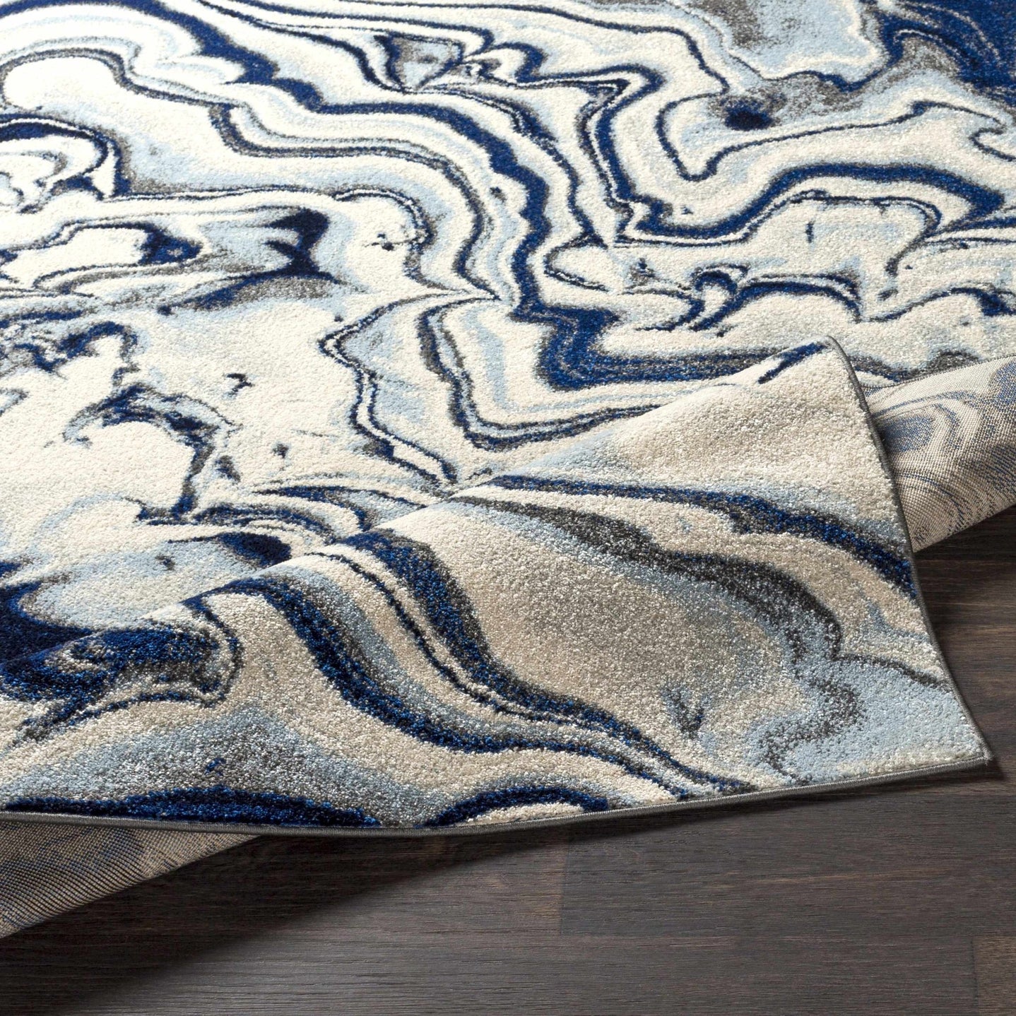 Blue, Ivory and Charcoal Modern Abstract marble Design Area Rug - The Rug Decor