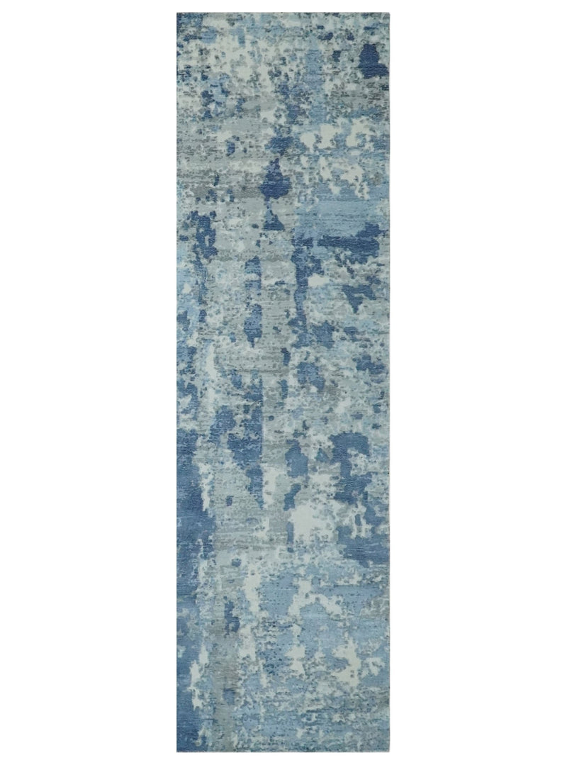 Blue, Ivory and Gray Modern Abstract Multi Size Hand Loomed Blended wool and Art silk Area Rug - The Rug Decor