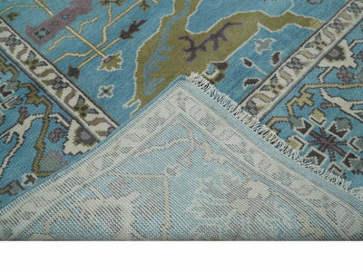 Blue, Ivory and Olive Hand knotted Oriental Oushak 8x10 wool Area Rug - The Rug Decor