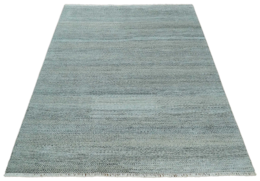 Blue, Ivory and Silver 8x10 Hand Knotted Modern Geometric Trellis Scandinavian Wool Area Rug | TRDCP934810 - The Rug Decor