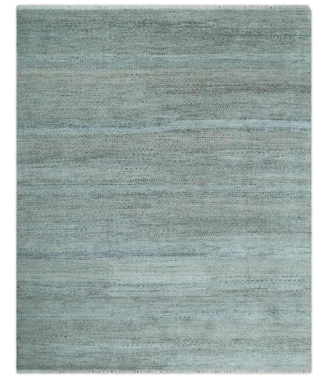 Blue, Ivory and Silver 8x10 Hand Knotted Modern Geometric Trellis Scandinavian Wool Area Rug | TRDCP934810 - The Rug Decor