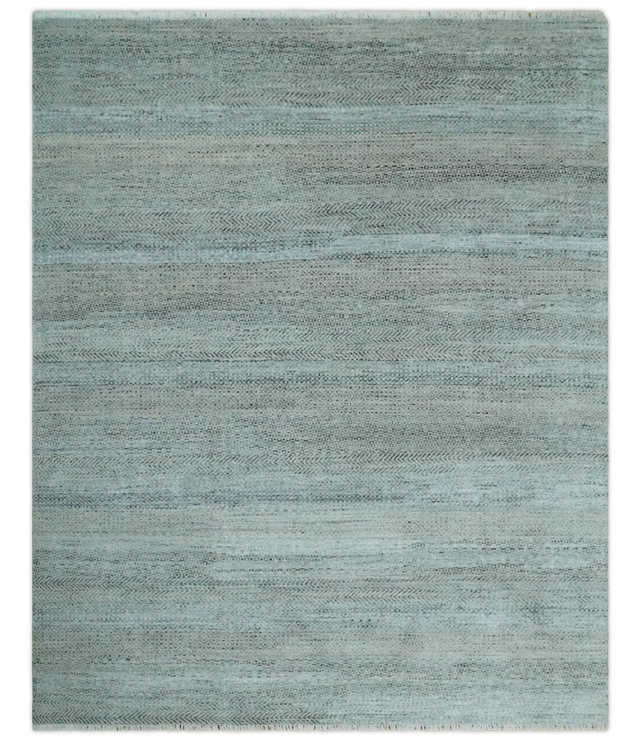 Blue, Ivory and Silver 8x10 Hand Knotted Modern Geometric Trellis Scandinavian Wool Area Rug | TRDCP934810 - The Rug Decor