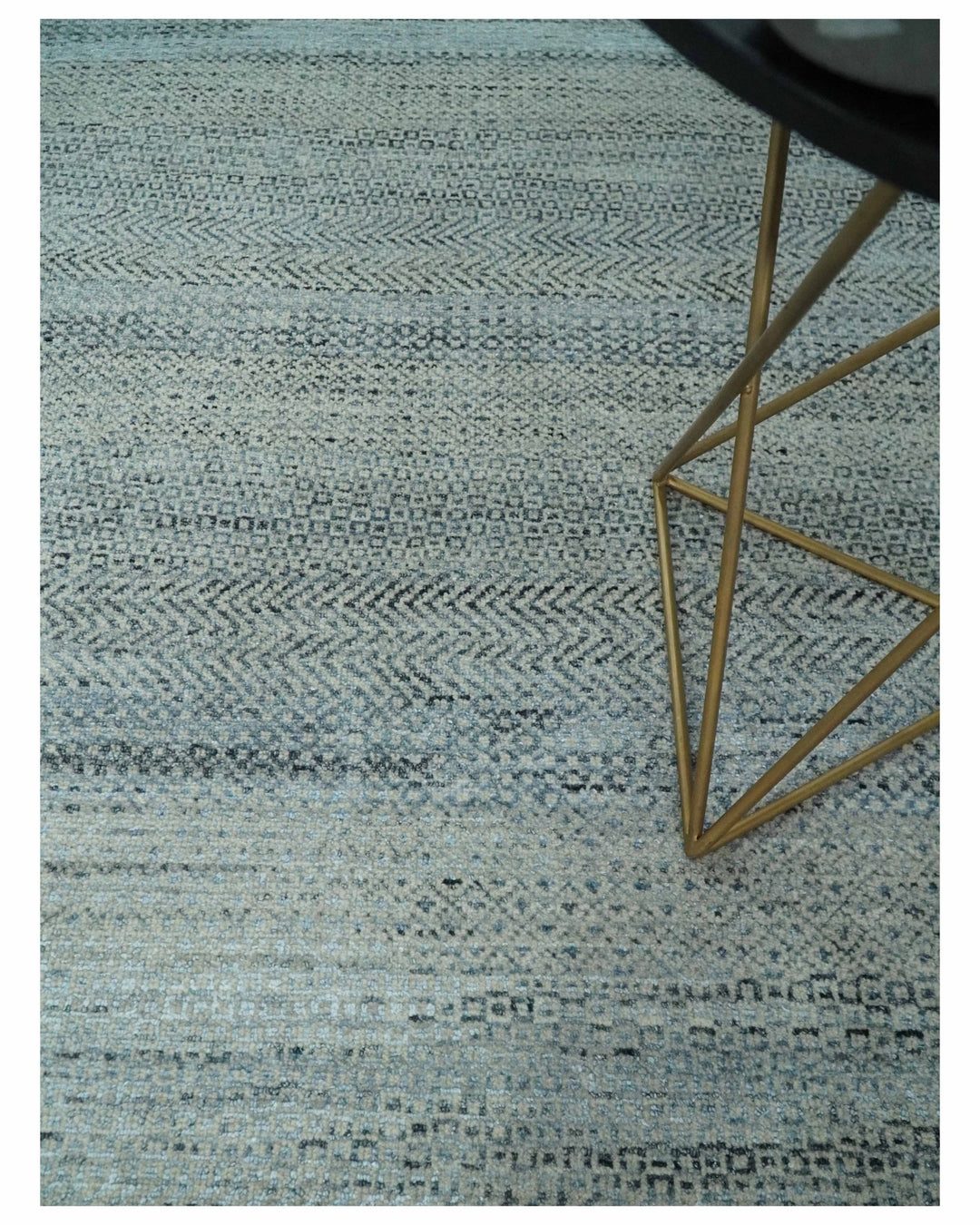 Blue, Ivory and Silver 8x10 Hand Knotted Modern Geometric Trellis Scandinavian Wool Area Rug | TRDCP934810 - The Rug Decor