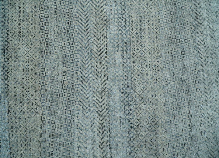 Blue, Ivory and Silver 8x10 Hand Knotted Modern Geometric Trellis Scandinavian Wool Area Rug | TRDCP934810 - The Rug Decor