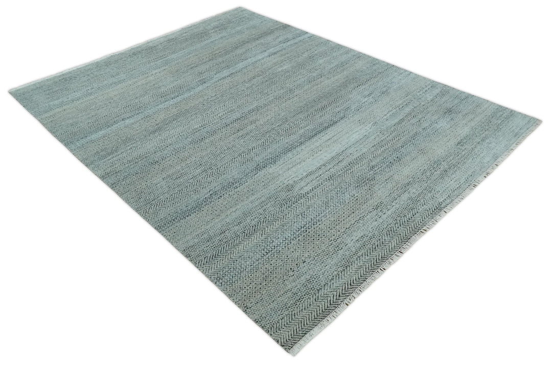 Blue, Ivory and Silver 8x10 Hand Knotted Modern Geometric Trellis Scandinavian Wool Area Rug | TRDCP934810 - The Rug Decor