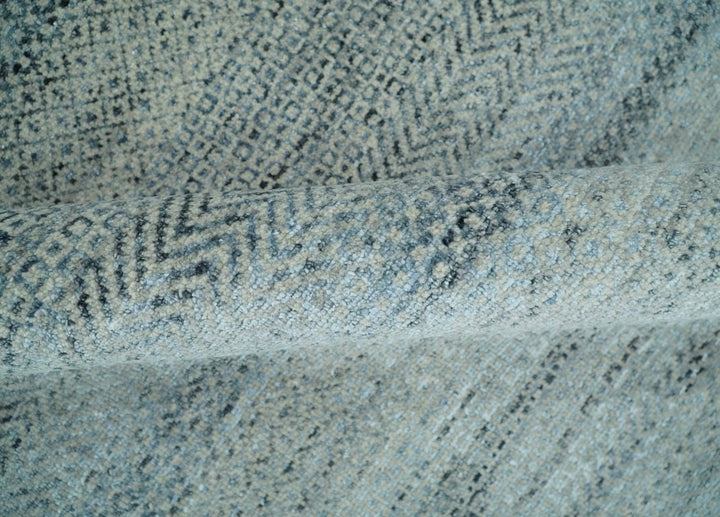 Blue, Ivory and Silver 8x10 Hand Knotted Modern Geometric Trellis Scandinavian Wool Area Rug | TRDCP934810 - The Rug Decor