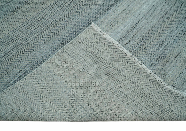 Blue, Ivory and Silver 8x10 Hand Knotted Modern Geometric Trellis Scandinavian Wool Area Rug | TRDCP934810 - The Rug Decor