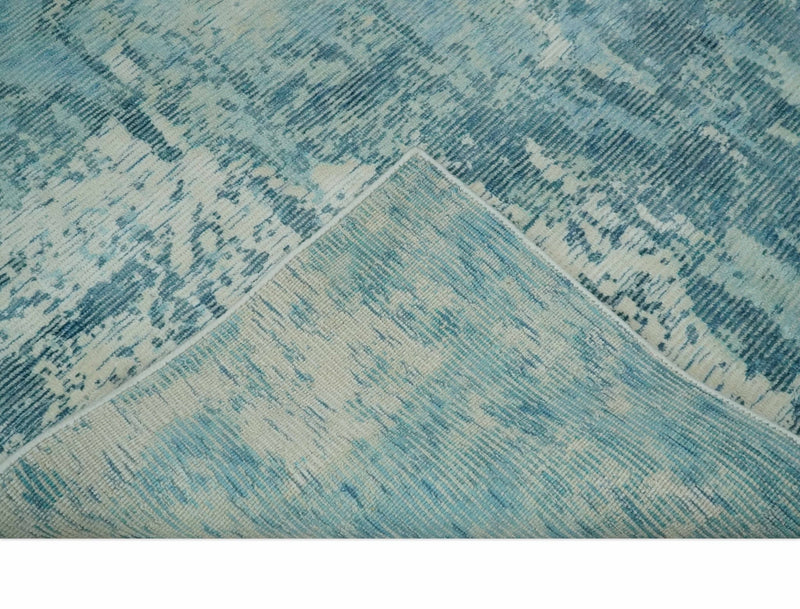 Blue, Light Blue and Beige Modern Abstract 5x8 Wool and Viscose Area Rug - The Rug Decor