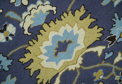 Blue, Mustard and Charcoal Hand-Knotted Sumac Weave oriental Oushak 8x10 wool Area Rug - The Rug Decor