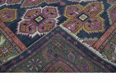 Blue, Purple and Green hand knotted Traditional Heriz Serapi Wool Area Rug - The Rug Decor