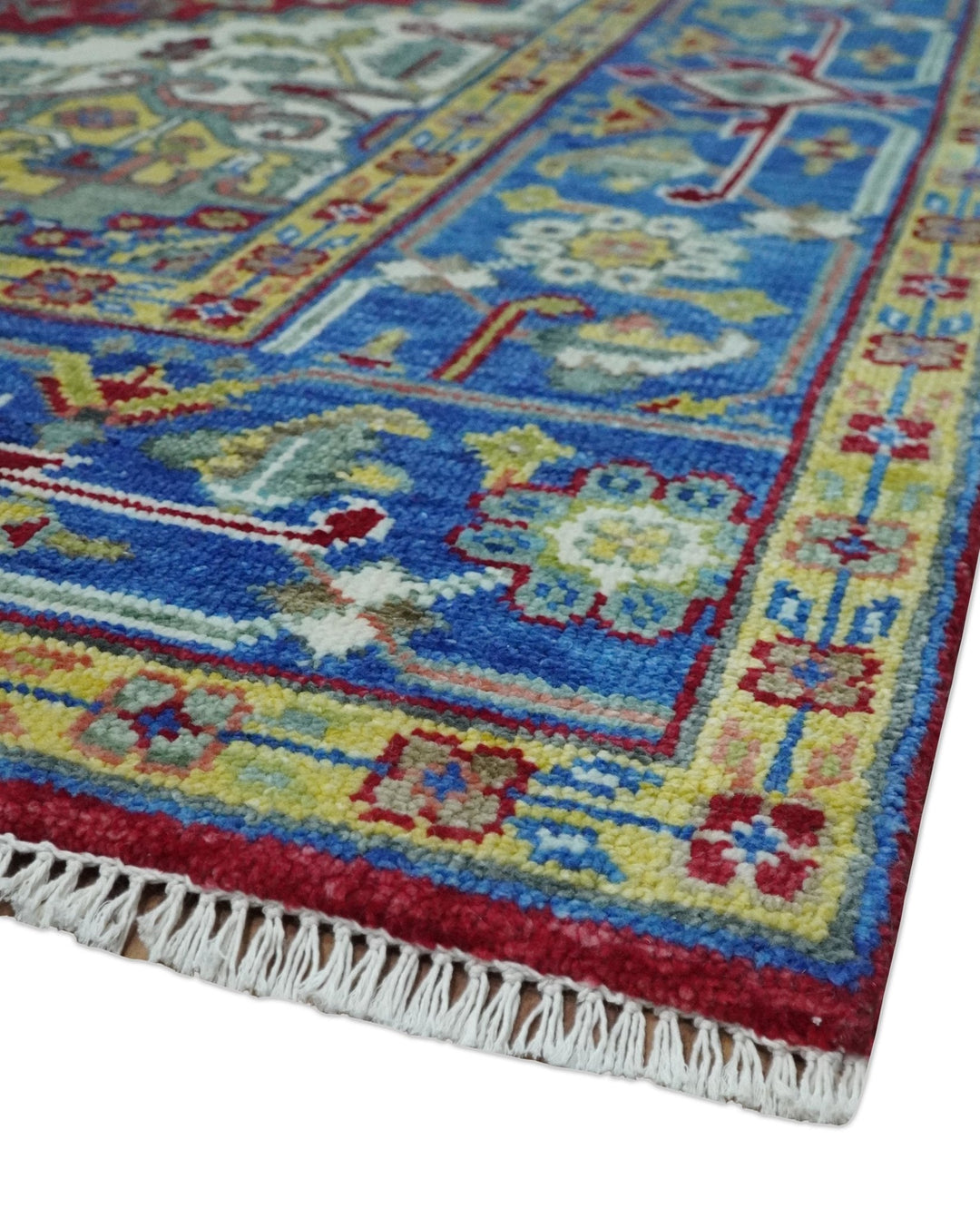 Blue, Red and Gold Hand Knotted Antique 5x8, 6x9, 8x10, 9x12, 10x14 and 12x15 Traditional Heriz Serapi Wool Rug | TRDCP1344 - The Rug Decor