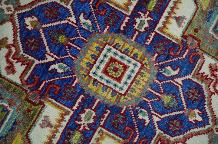 Blue, Red and Gold Hand Knotted Antique 5x8, 6x9, 8x10, 9x12, 10x14 and 12x15 Traditional Heriz Serapi Wool Rug | TRDCP1344 - The Rug Decor
