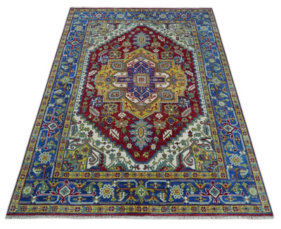 Blue, Red and Gold Hand Knotted Antique 9x12 Traditional Wool Rug - The Rug Decor