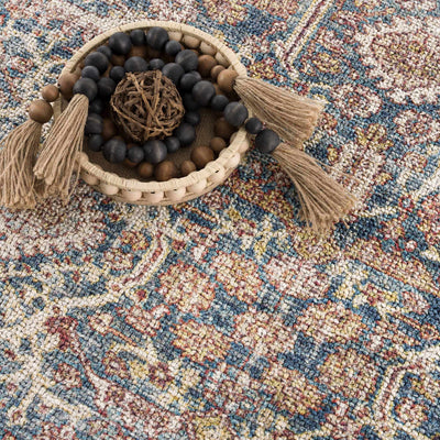 Blue, Rust, Ivory and Beige Traditional Oriental Oushak Washable Area Rug - The Rug Decor