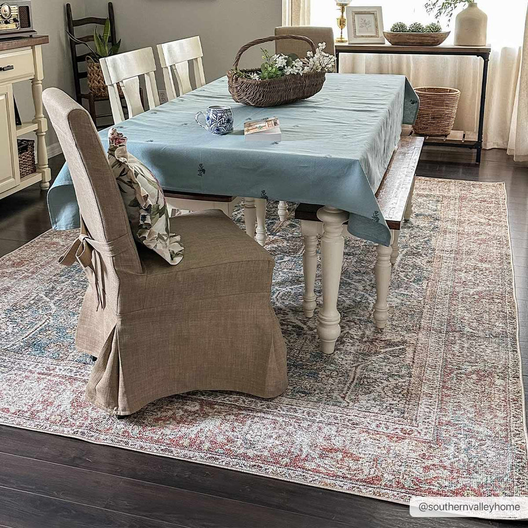 Blue, Rust, Ivory and Beige Traditional Oriental Oushak Washable Area Rug - The Rug Decor