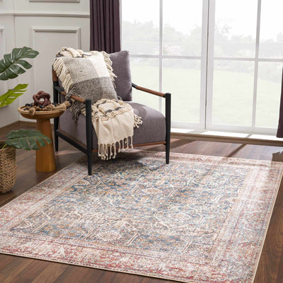 Blue, Rust, Ivory and Beige Traditional Oriental Oushak Washable Area Rug - The Rug Decor