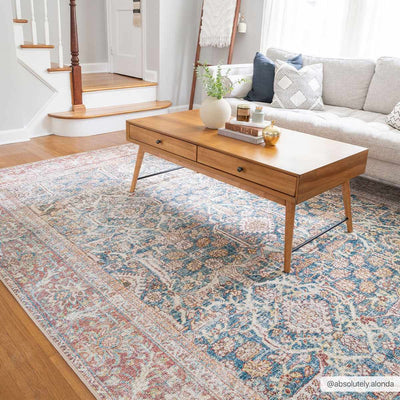 Blue, Rust, Ivory and Beige Traditional Oriental Oushak Washable Area Rug - The Rug Decor