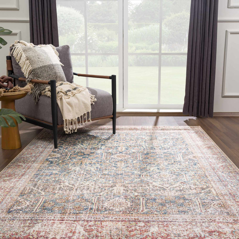 Blue, Rust, Ivory and Beige Traditional Oriental Oushak Washable Area Rug - The Rug Decor