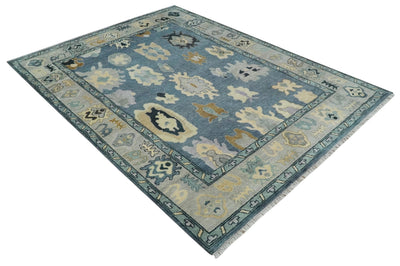 Blue, Silver and Beige Hand knotted Traditional Oushak 9x12 Wool Area Rug - The Rug Decor