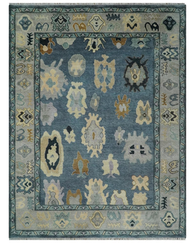 Blue, Silver and Beige Hand knotted Traditional Oushak 9x12 Wool Area Rug - The Rug Decor