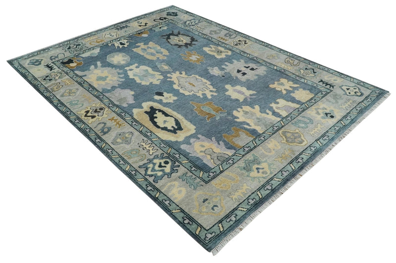 Blue, Silver and Beige Hand knotted Traditional Oushak Multi Size Wool Area Rug - The Rug Decor