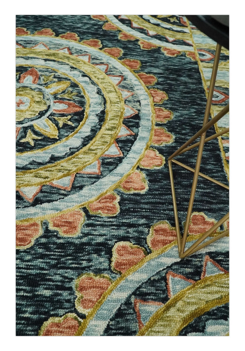 Bohemian 3x5, 5x8, 6x9 and 8x10 Hand Tufted Blue, Rust and Moss Gold Style Antique Wool Area Rug - The Rug Decor