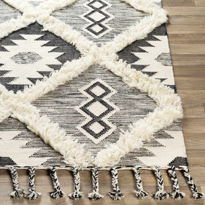 Bohemian Hand Woven Beige and Charcoal Geometrical High Low Design Wool Area Rug - The Rug Decor