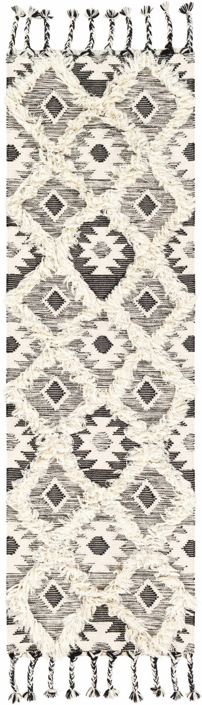 Bohemian Hand Woven Beige and Charcoal Geometrical High Low Design Wool Area Rug - The Rug Decor