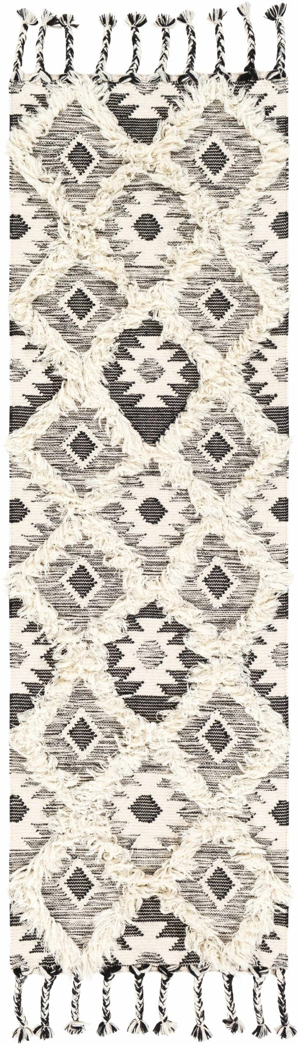 Bohemian Hand Woven Beige and Charcoal Geometrical High Low Design Wool Area Rug - The Rug Decor