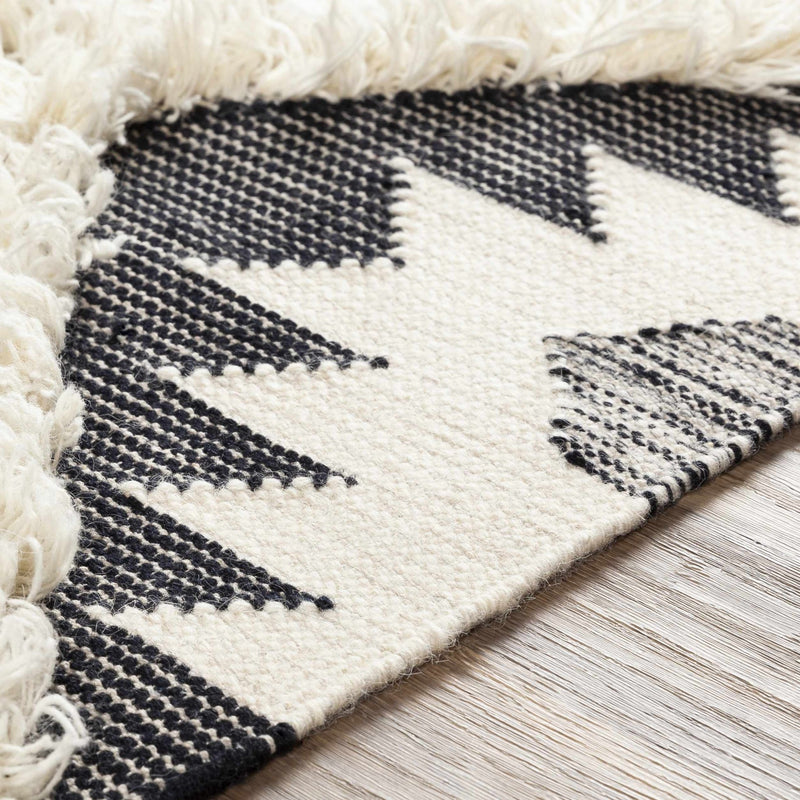 Bohemian Hand Woven Beige and Charcoal Geometrical High Low Design Wool Area Rug - The Rug Decor