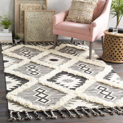 Bohemian Hand Woven Beige and Charcoal Geometrical High Low Design Wool Area Rug - The Rug Decor