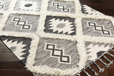 Bohemian Hand Woven Beige and Charcoal Geometrical High Low Design Wool Area Rug - The Rug Decor