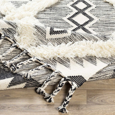 Bohemian Hand Woven Beige and Charcoal Geometrical High Low Design Wool Area Rug - The Rug Decor