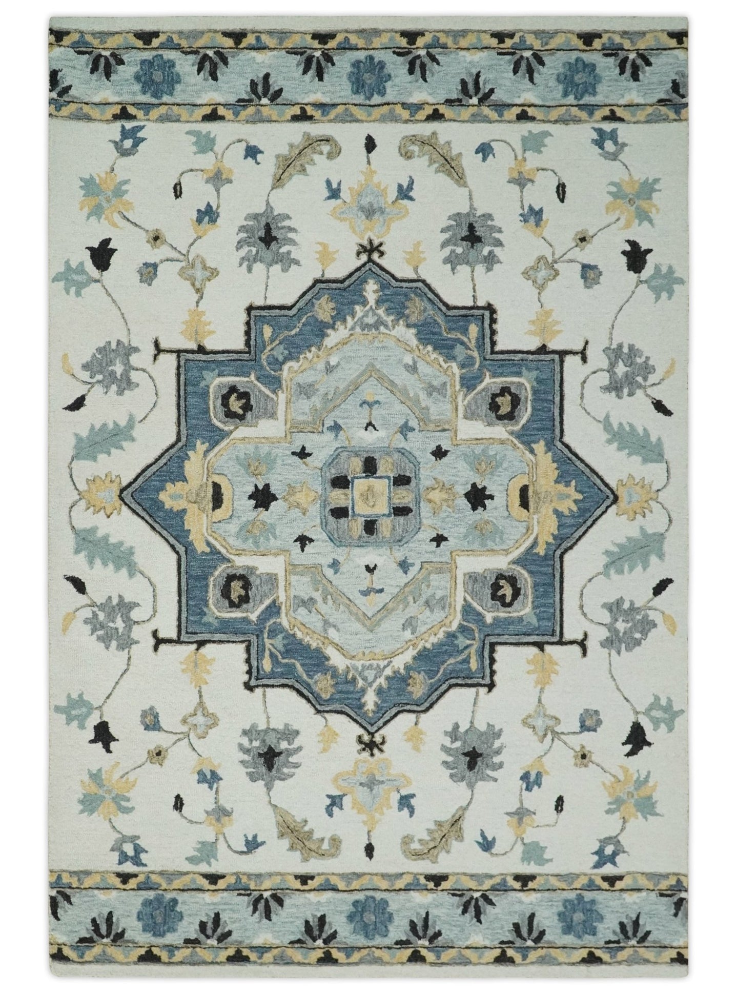Boho Chick 3x5, 5x8, 6x9 and 8x10 Hand Tufted Blue, Camel and Ivory Medallion Wool Area Rug - The Rug Decor