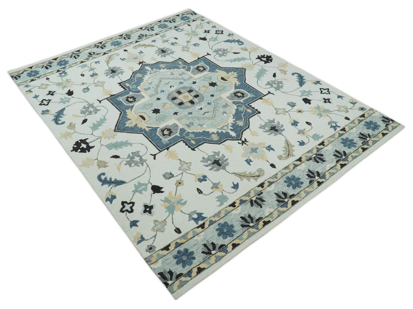 Boho Chick 3x5, 5x8, 6x9 and 8x10 Hand Tufted Blue, Camel and Ivory Medallion Wool Area Rug - The Rug Decor