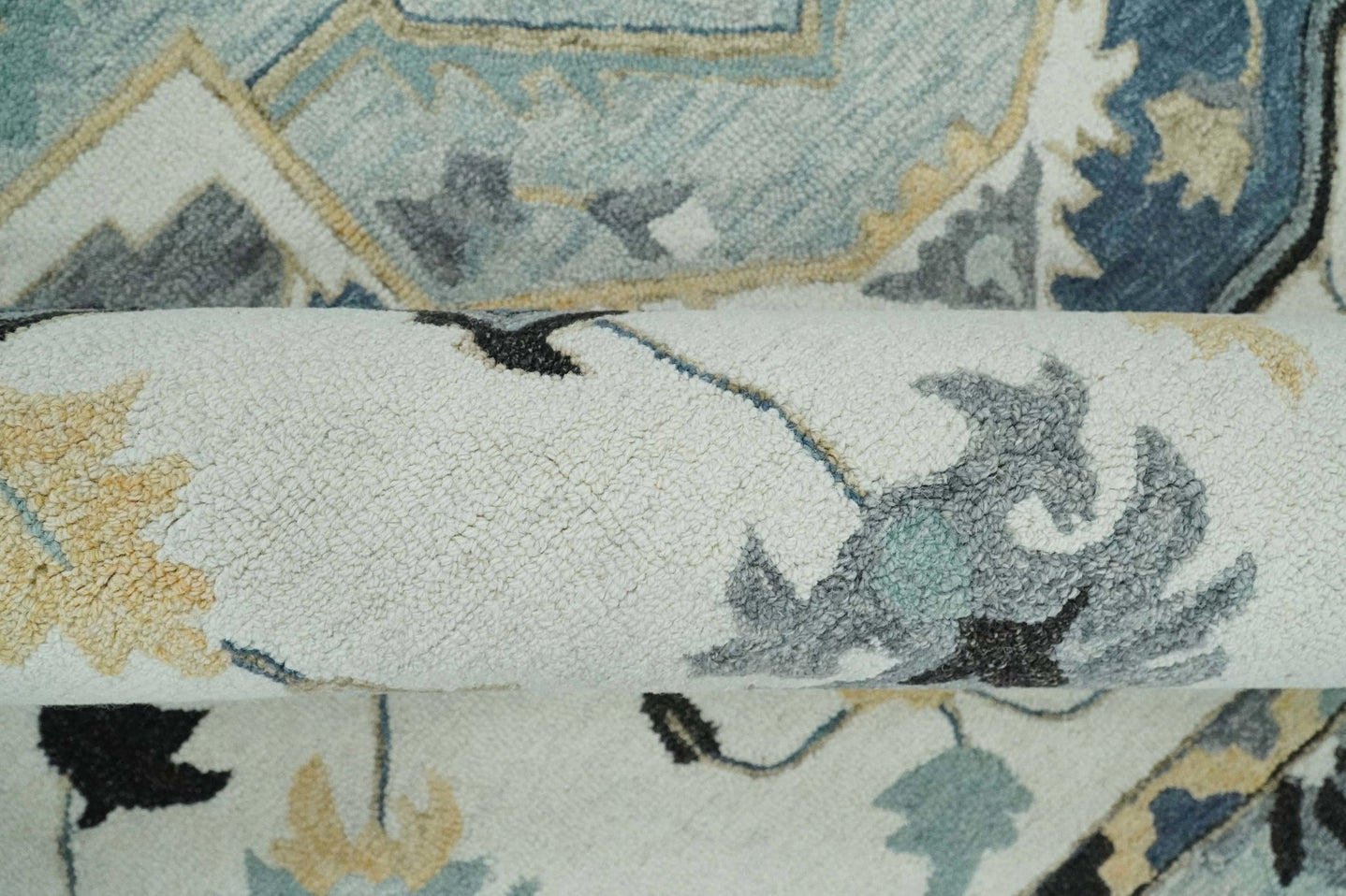 Boho Chick 3x5, 5x8, 6x9 and 8x10 Hand Tufted Blue, Camel and Ivory Medallion Wool Area Rug - The Rug Decor