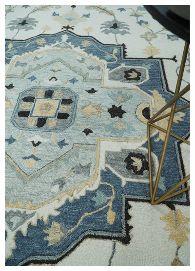 Boho Chick 3x5, 5x8, 6x9 and 8x10 Hand Tufted Blue, Camel and Ivory Medallion Wool Area Rug - The Rug Decor