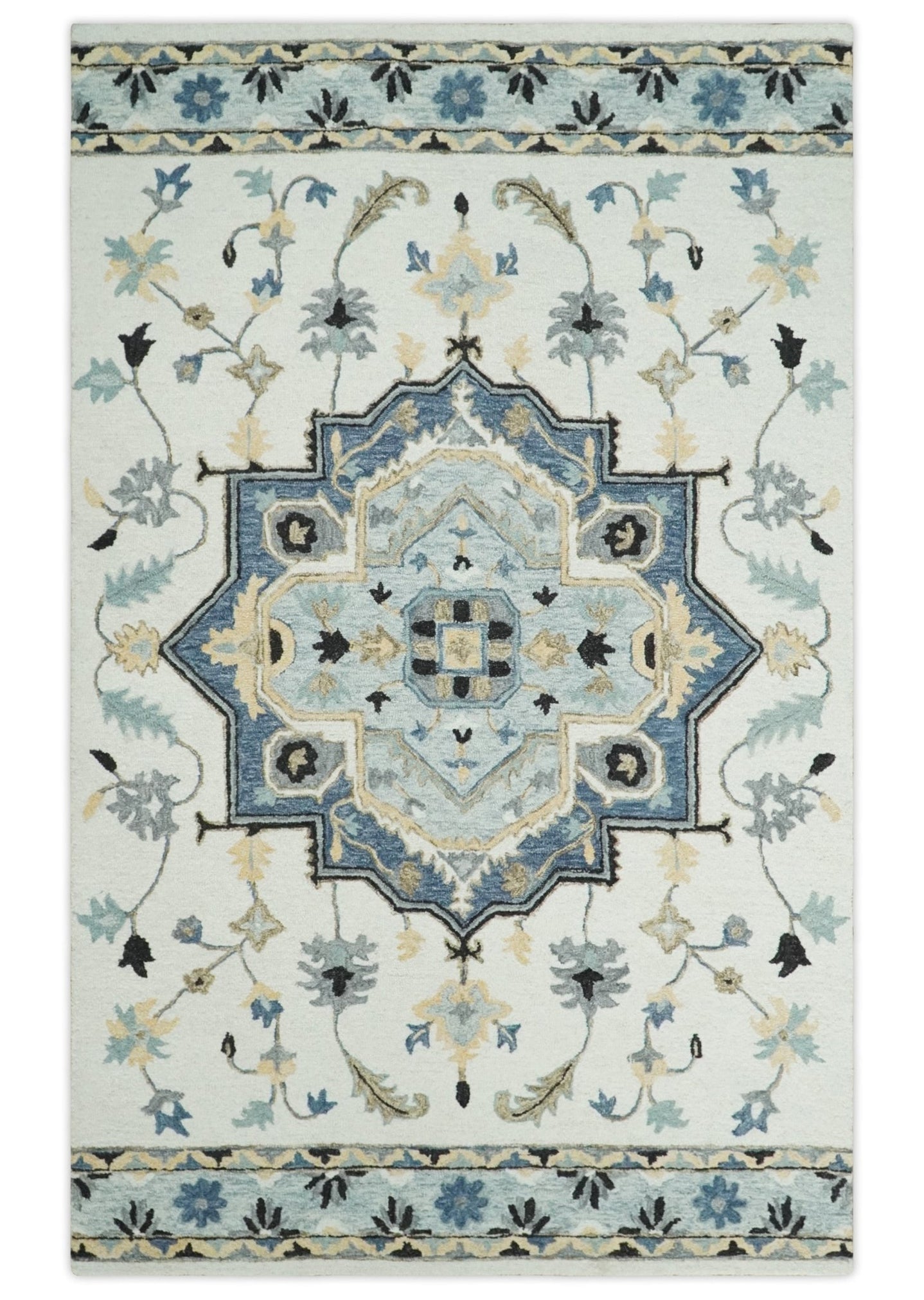 Boho Chick 3x5, 5x8, 6x9 and 8x10 Hand Tufted Blue, Camel and Ivory Medallion Wool Area Rug - The Rug Decor