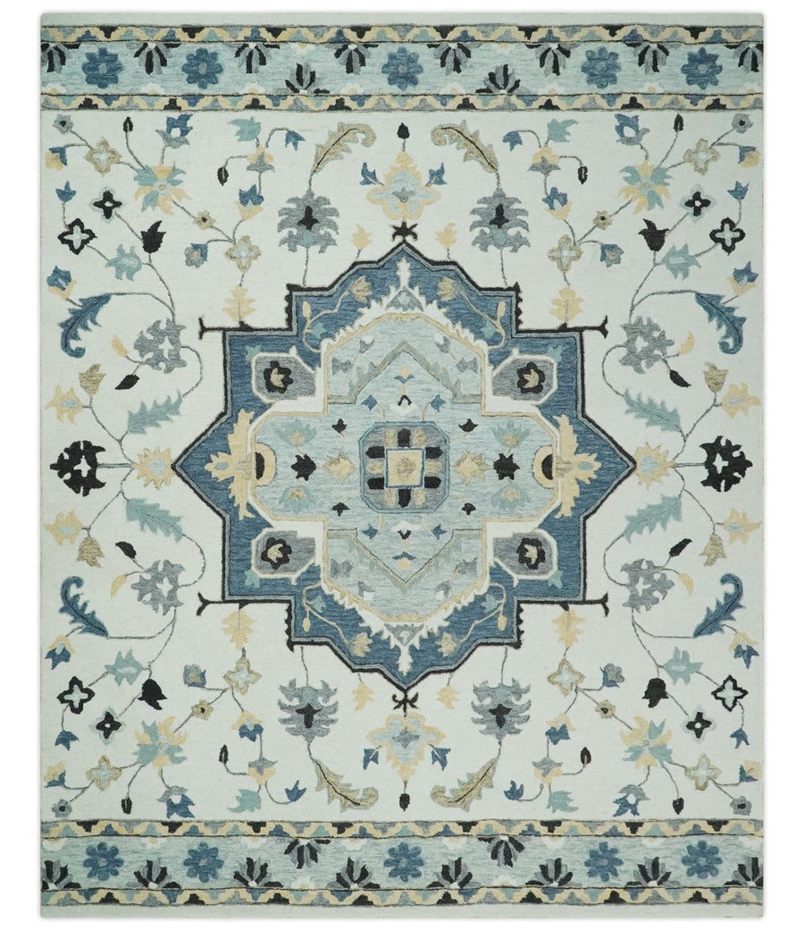 Boho Chick 3x5, 5x8, 6x9 and 8x10 Hand Tufted Blue, Camel and Ivory Medallion Wool Area Rug - The Rug Decor