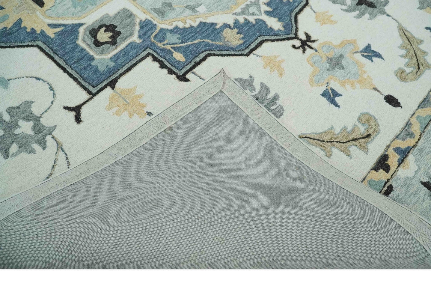 Boho Chick 3x5, 5x8, 6x9 and 8x10 Hand Tufted Blue, Camel and Ivory Medallion Wool Area Rug - The Rug Decor