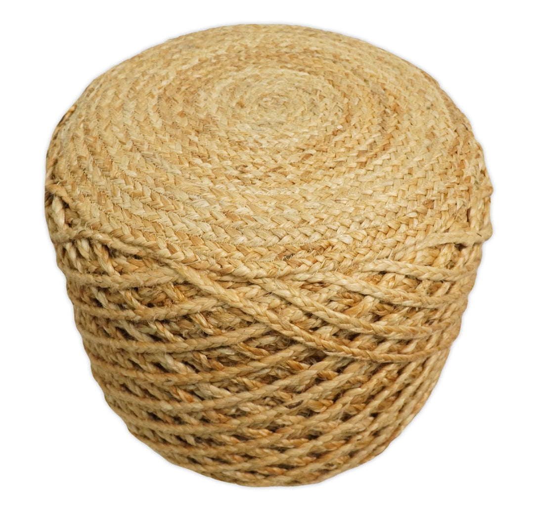Braided Farmhouse Pouf Natural Brown Basket Weave Round , Boho ottoman Footstool, Side table, Seat , Foot Rest | JP10 - The Rug Decor