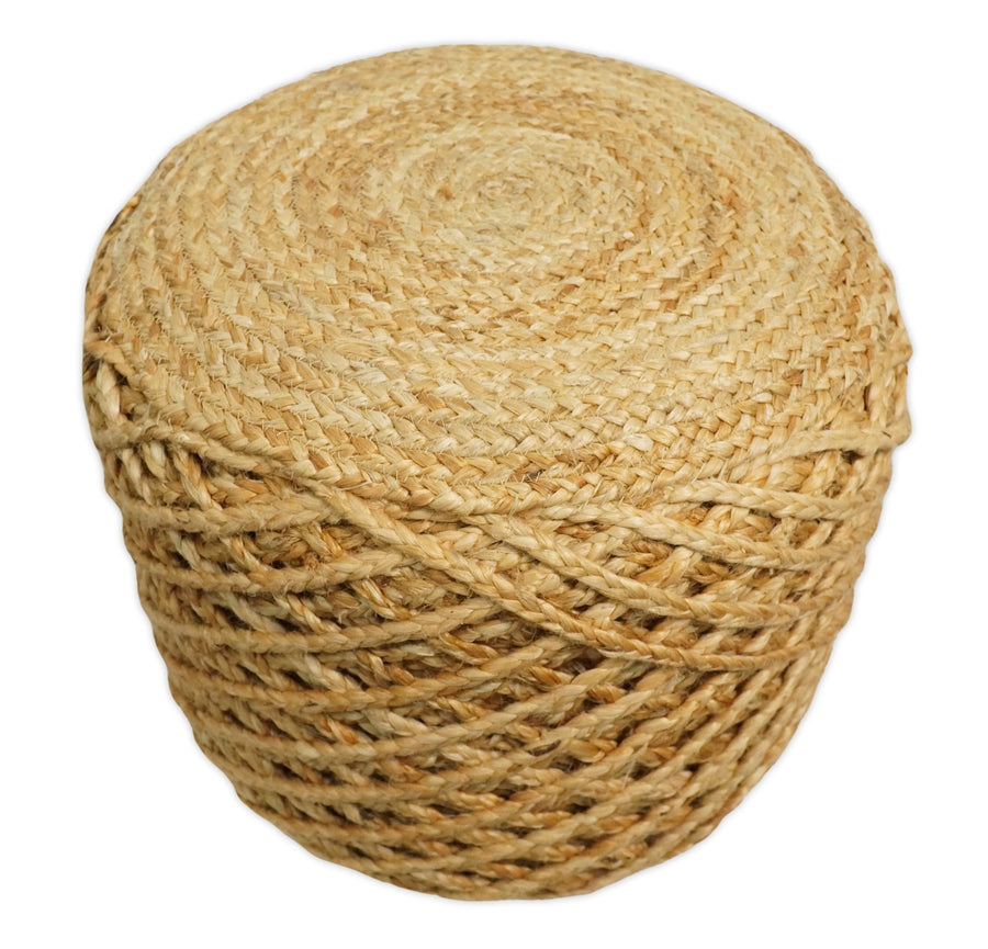 Braided Farmhouse Pouf Natural Brown Basket Weave Round , Boho ottoman Footstool, Side table, Seat , Foot Rest | JP10 - The Rug Decor