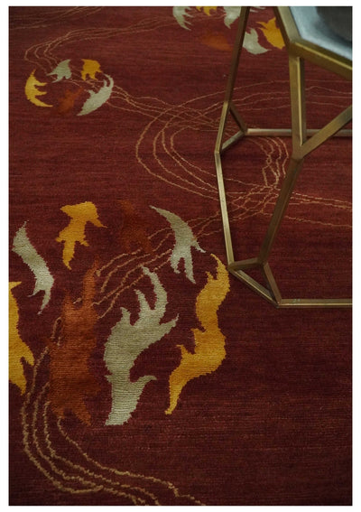 Brown and Gold Modern Art Hand knotted 6x8 Wool and Art Silk Area Rug - The Rug Decor