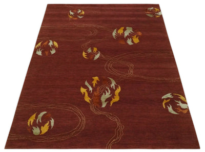 Brown and Gold Modern Art Hand knotted 6x8 Wool and Art Silk Area Rug - The Rug Decor