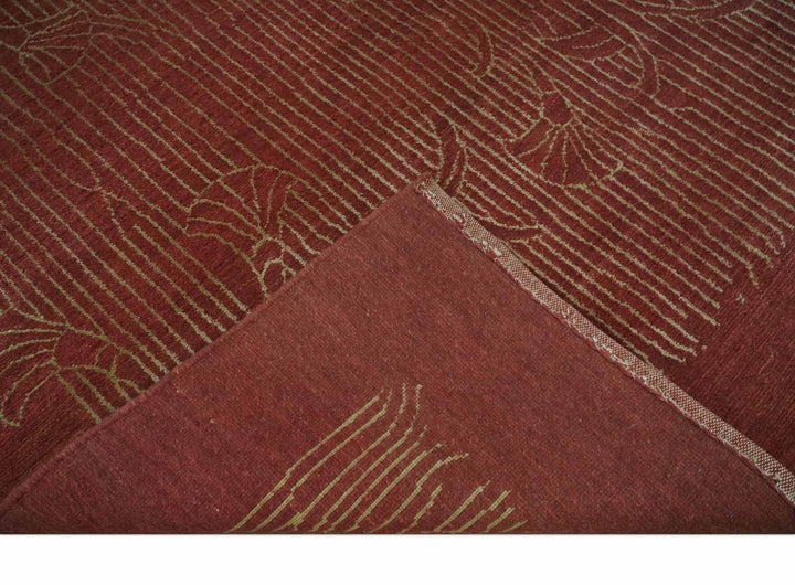 Brown and Gold Modern Stripes Shehnai Print 5x8 Hand loom wool and Art Silk Area Rug - The Rug Decor