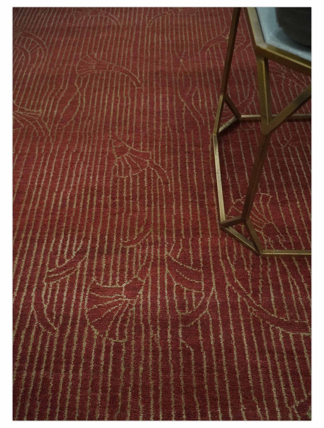 Brown and Gold Modern Stripes Shehnai Print 5x8 Hand loom wool and Art Silk Area Rug - The Rug Decor