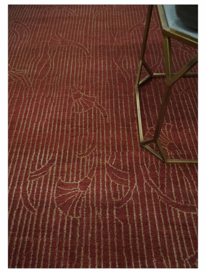 Brown and Gold Modern Stripes Shehnai Print 5x8 Hand loom wool and Art Silk Area Rug - The Rug Decor
